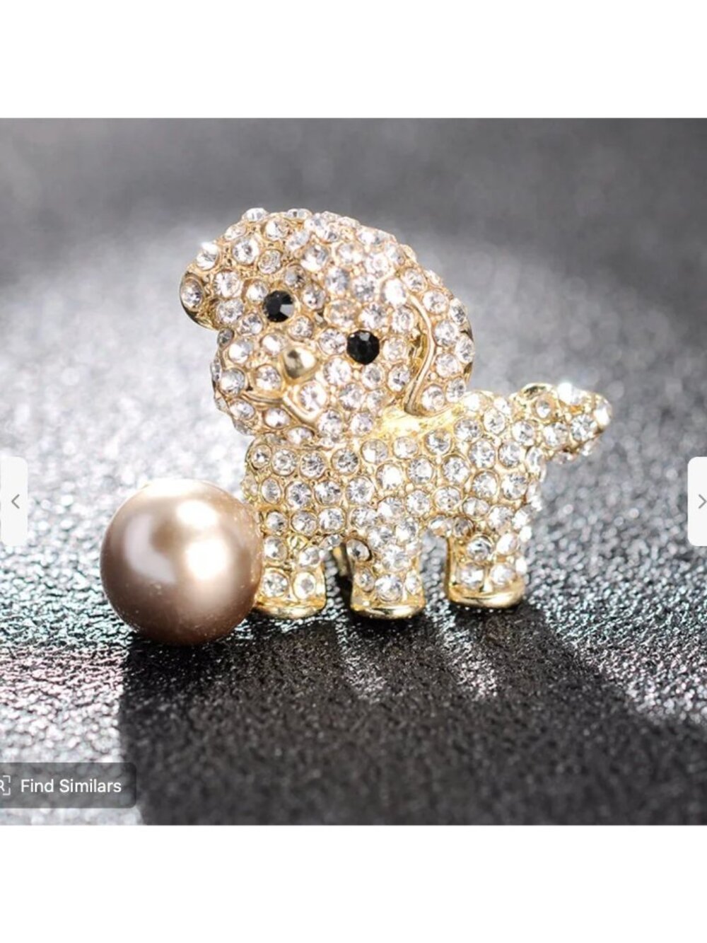 Puppy with Ball Brooch Pin Clear Crystal Gold Tone & Imitation Pearl - Picture 2 of 2